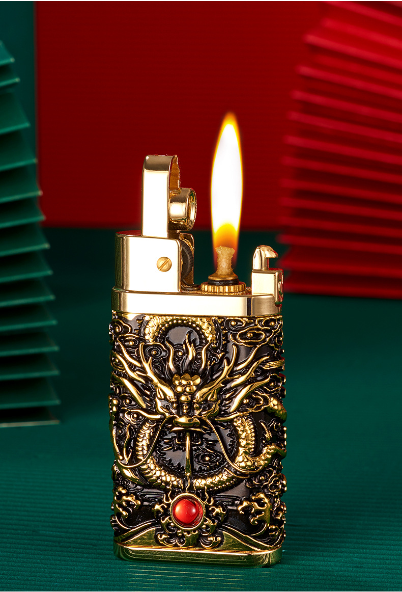 Picture of Creative Three-dimensional Relief Retro Grinding Wheel Kerosene Lighter Body Engraving Old-fashioned Metal Open Flame Lighter