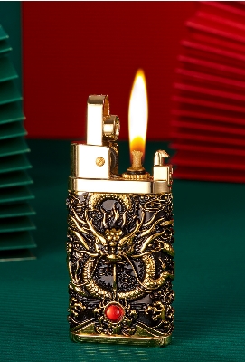 Picture of Creative Three-dimensional Relief Retro Grinding Wheel Kerosene Lighter Body Engraving Old-fashioned Metal Open Flame Lighter