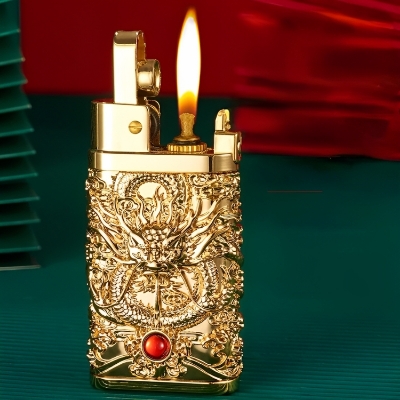 Picture of Creative Three-dimensional Relief Retro Grinding Wheel Kerosene Lighter Body Engraving Old-fashioned Metal Open Flame Lighter