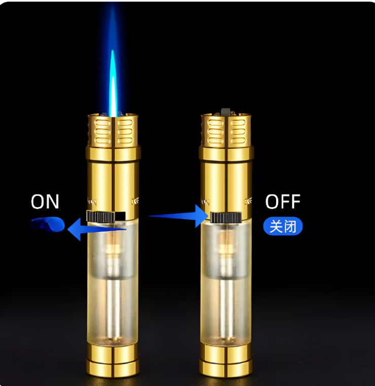 Picture of Transparent Gas Chamber Direct Flush Blue Flame Sand Wheel Ignition Butane Gas Lighter Compact Portable Outdoor Windproof Gadget
