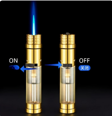Picture of Transparent Gas Chamber Direct Flush Blue Flame Sand Wheel Ignition Butane Gas Lighter Compact Portable Outdoor Windproof Gadget