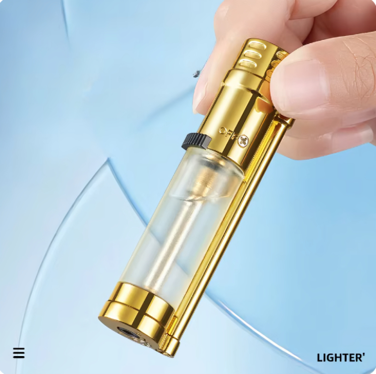 Picture of Transparent Gas Chamber Direct Flush Blue Flame Sand Wheel Ignition Butane Gas Lighter Compact Portable Outdoor Windproof Gadget