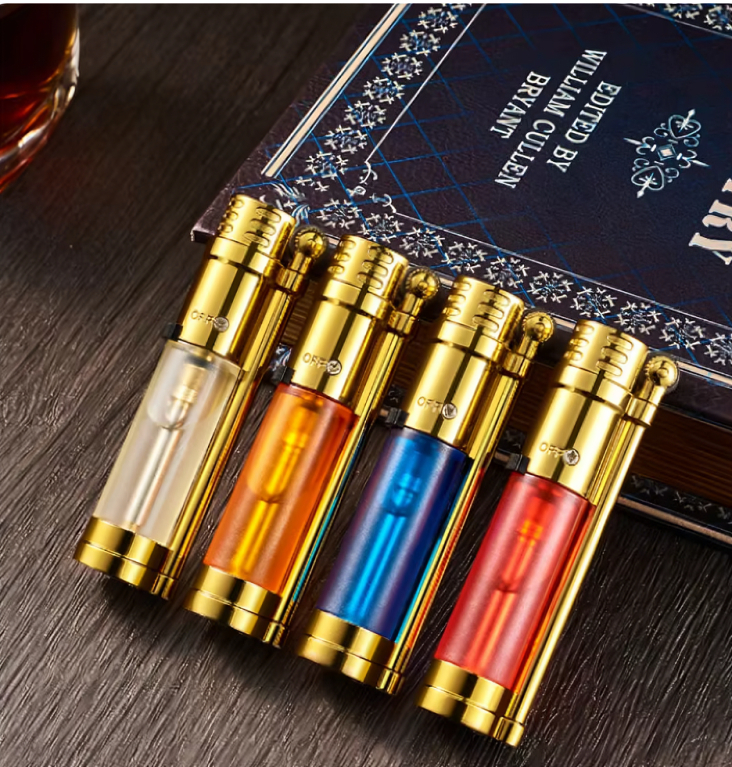 Picture of Transparent Gas Chamber Direct Flush Blue Flame Sand Wheel Ignition Butane Gas Lighter Compact Portable Outdoor Windproof Gadget