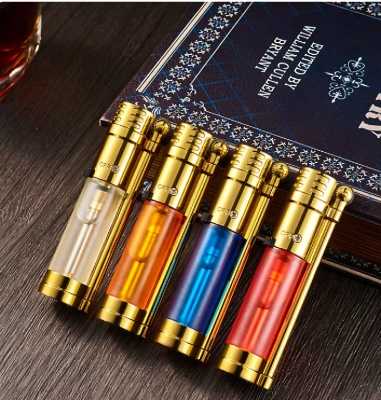 Picture of Transparent Gas Chamber Direct Flush Blue Flame Sand Wheel Ignition Butane Gas Lighter Compact Portable Outdoor Windproof Gadget