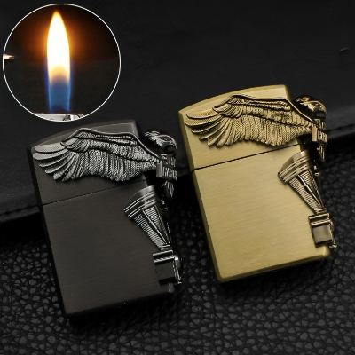 Picture of Metal 3D Relief Craft Grinding Wheel Lighter Creative Inflatable Open Flame Lighter