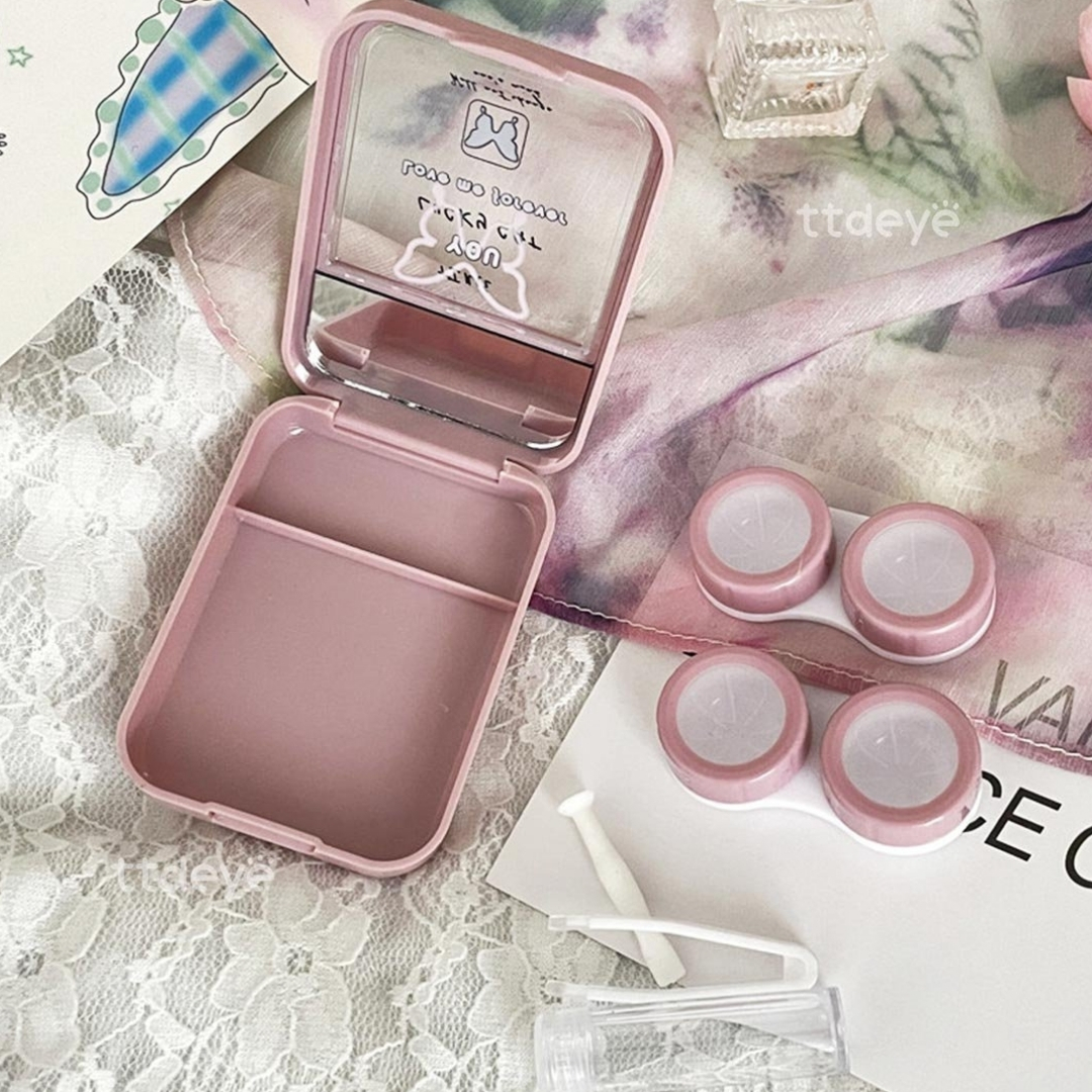 Picture of New Pink Butterfly Prints Double Set Contact Lenses Glasses Kits Contact Lenses Box with Mirror, Applicator,Tweezer and solution Bottle for tour,travel and Outdoor new design and othentic quality Travel Kit Of all type Of Contact lens  #butterflykit