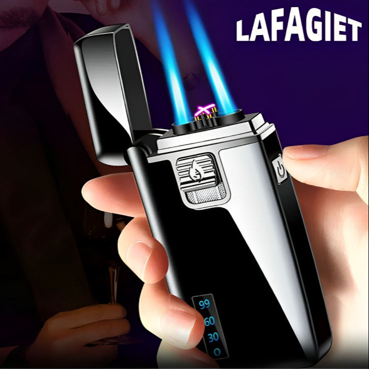 Picture of Gas Electronic Windproof Metal USB Lighter Torch Turbo Double Jet Flame Pulse Dual Arc Lighter Rechargeable Butane Cigar Lighter