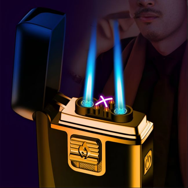 Picture of Gas Electronic Windproof Metal USB Lighter Torch Turbo Double Jet Flame Pulse Dual Arc Lighter Rechargeable Butane Cigar Lighter