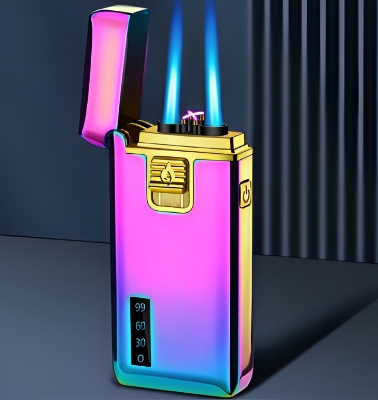 Picture of Gas Electronic Windproof Metal USB Lighter Torch Turbo Double Jet Flame Pulse Dual Arc Lighter Rechargeable Butane Cigar Lighter