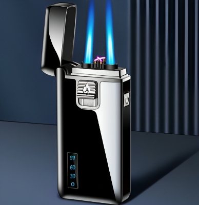 Picture of Gas Electronic Windproof Metal USB Lighter Torch Turbo Double Jet Flame Pulse Dual Arc Lighter Rechargeable Butane Cigar Lighter