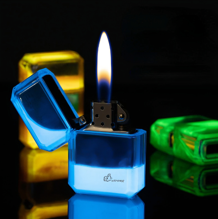 Picture of MR816 transparent luminous quicksand kerosene lighter creative grinding wheel open flame cigarette lighter