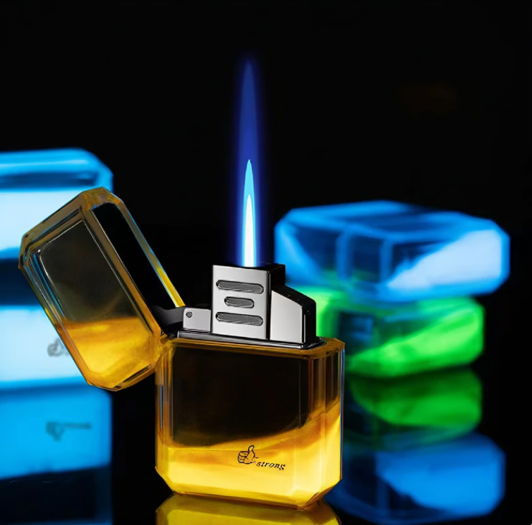 Picture of MR816 transparent luminous quicksand kerosene lighter creative grinding wheel open flame cigarette lighter