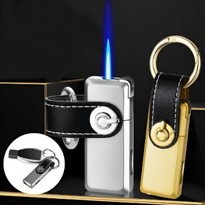 Picture of Mini Metal Key Chain Straight Flame Gas Lighter Grinding Wheel Flint Cigarete Lighters Men