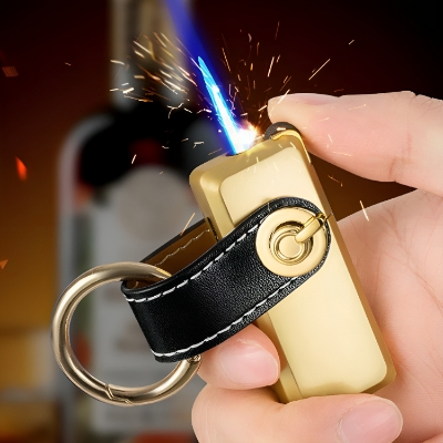 Picture of Mini Metal Key Chain Straight Flame Gas Lighter Grinding Wheel Flint Cigarete Lighters Men