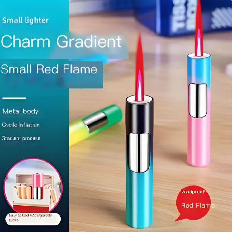 Picture of Pen Type Tet Torch Turbo Butane Gas Lighter Metal Windproof Red Fire Portable Cigar Lighter