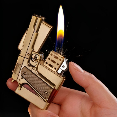 Picture of Metal Gas Lighter Transparent gas Tank Retro Grinding Wheel Cigar Windproof Lighter For Men