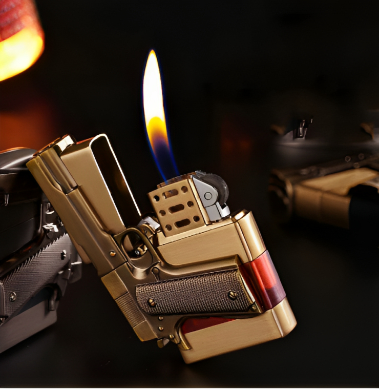 Picture of Metal Gas Lighter Transparent gas Tank Retro Grinding Wheel Cigar Windproof Lighter For Men