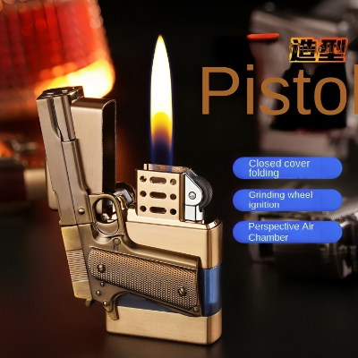Picture of Metal Gas Lighter Transparent gas Tank Retro Grinding Wheel Cigar Windproof Lighter For Men