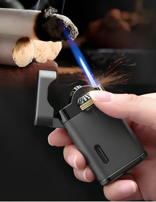Picture of New JOBON Mechanical Metal Butane Gas Lighter Outdoor Windproof Gear Linkage Ignition Blue Flame Torch Portable Cigar Lighter