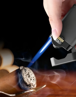 Picture of New JOBON Mechanical Metal Butane Gas Lighter Outdoor Windproof Gear Linkage Ignition Blue Flame Torch Portable Cigar Lighter