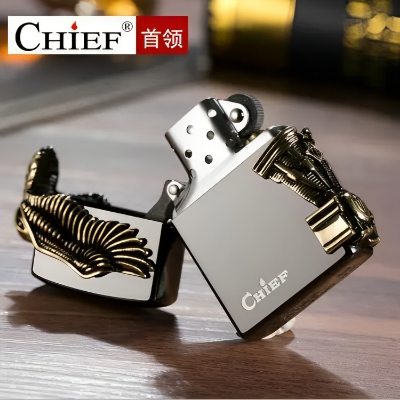 Picture of CHIEF Brand brass kerosene men's lighter windproof armor Eagle ROC wings high quality fighter gift package