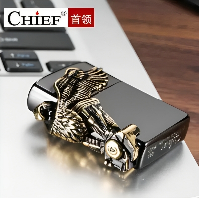 Picture of CHIEF Brand brass kerosene men's lighter windproof armor Eagle ROC wings high quality fighter gift package