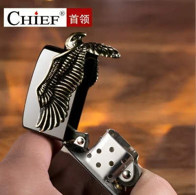 Picture of CHIEF Brand brass kerosene men's lighter windproof armor Eagle ROC wings high quality fighter gift package