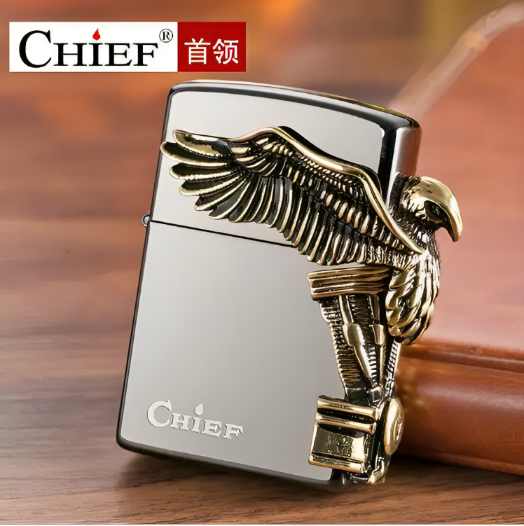 Picture of CHIEF Brand brass kerosene men's lighter windproof armor Eagle ROC wings high quality fighter gift package