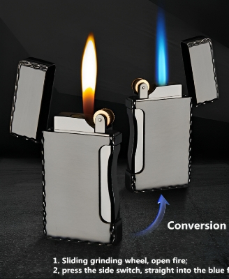 Picture of New Blue Flame Open Fire Free Switch Gas Lighter Inflatable Butane Cigarete Metal Lighters Worthy of Collection Lighter