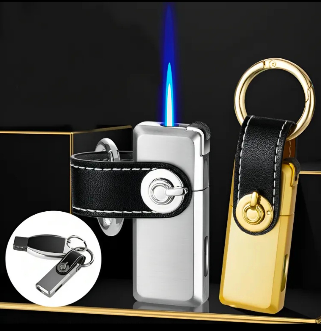 Picture of Mini Metal Key Chain Straight Flame Gas Lighter Grinding Wheel Flint Cigarete Lighter for Men