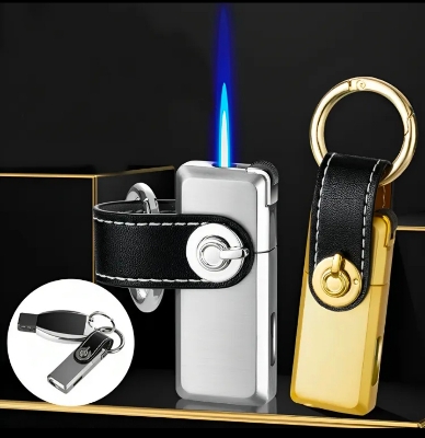 Picture of Mini Metal Key Chain Straight Flame Gas Lighter Grinding Wheel Flint Cigarete Lighter for Men