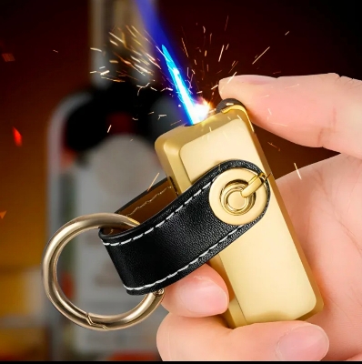 Picture of Mini Metal Key Chain Straight Flame Gas Lighter Grinding Wheel Flint Cigarete Lighter for Men