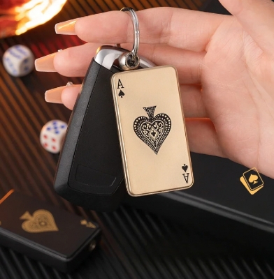 Picture of Upgraded Keychain Lighter Red Flame Side Sliding Ignition Metal Creative Cigarete Lighter Windproof