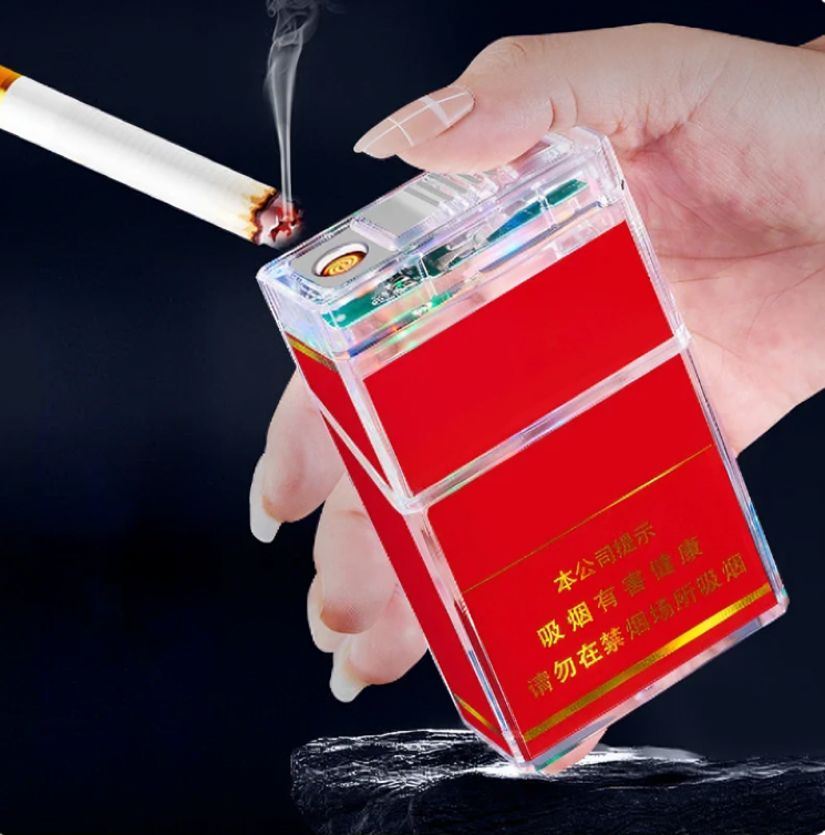 Picture of Brand New Type-c Rechargeable Cigarete Case Lighter Transparent Shell Visible Flash 20-pack Lighter Integrated Cigarete Case