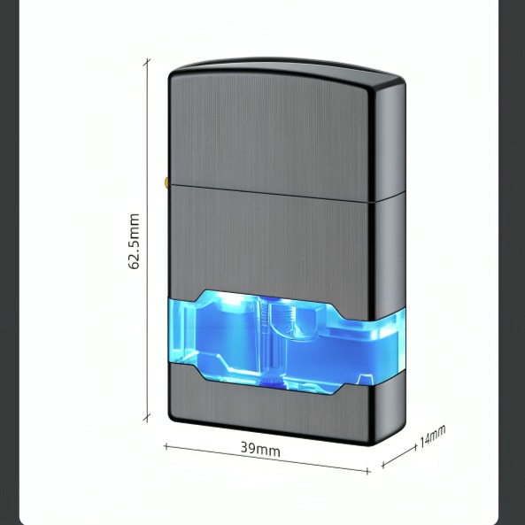 Picture of New Metal Vintage Gold Direct Flame with LED Blue Light Inflatable Windproof Lighter Cool Butane Gas Gentleman Series Lighter