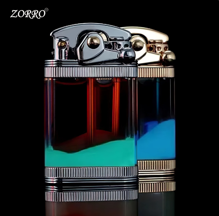 Picture of ZORRO Metal Vintage Grinding Wheel Lighter Luminous quicksand Rocker oil Lighter Transparent Fuel Tank Creative Gift