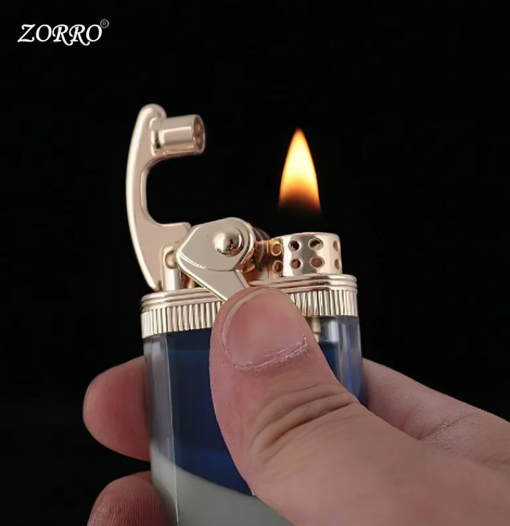 Picture of ZORRO Metal Vintage Grinding Wheel Lighter Luminous quicksand Rocker oil Lighter Transparent Fuel Tank Creative Gift