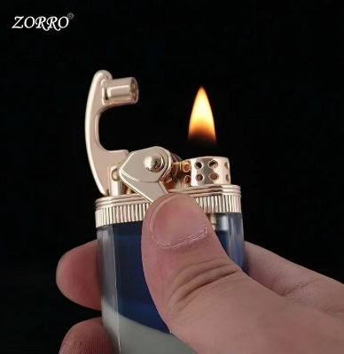 Picture of ZORRO Metal Vintage Grinding Wheel Lighter Luminous quicksand Rocker oil Lighter Transparent Fuel Tank Creative Gift