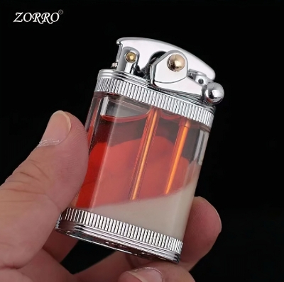 Picture of ZORRO Metal Vintage Grinding Wheel Lighter Luminous quicksand Rocker oil Lighter Transparent Fuel Tank Creative Gift