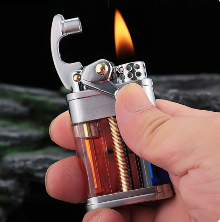 Picture of Zorro Metal oil Lighter Transparent Fuel Tank Creative Retro Grinding Wheel Portable Cigarete Lighter