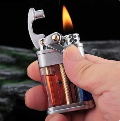 Picture of Zorro Metal oil Lighter Transparent Fuel Tank Creative Retro Grinding Wheel Portable Cigarete Lighter