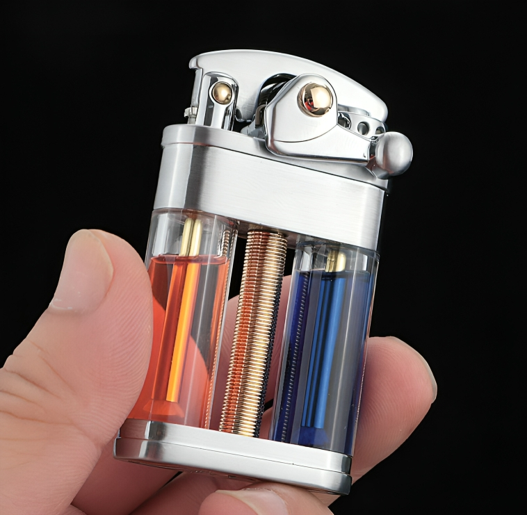 Picture of Zorro Metal oil Lighter Transparent Fuel Tank Creative Retro Grinding Wheel Portable Cigarete Lighter