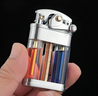 Picture of Zorro Metal oil Lighter Transparent Fuel Tank Creative Retro Grinding Wheel Portable Cigarete Lighter