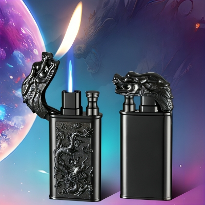 Picture of New Leading Double Fire Inflatable Windproof Lighter Metal Jet Flame to Open Flame Cigarete Lighter Wholesale