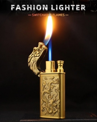 Picture of New Leading Double Fire Inflatable Windproof Lighter Metal Jet Flame to Open Flame Cigarete Lighter Wholesale