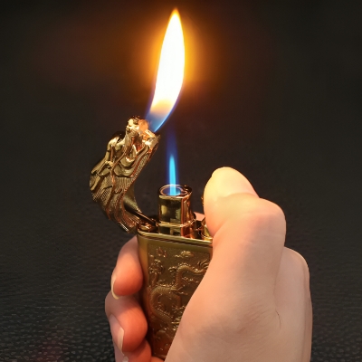 Picture of New Leading Double Fire Inflatable Windproof Lighter Metal Jet Flame to Open Flame Cigarete Lighter Wholesale