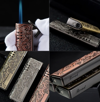 Picture of New metal vintage carved inflatable windproof lighter portable butane gas direct
