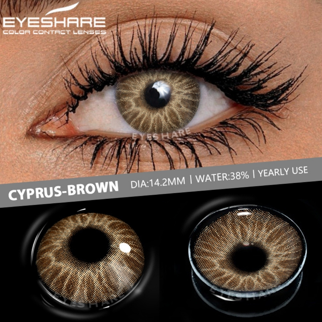 Picture of New Eyeshare Cyprus Brown Color Contact Lens With Regular Kit Box For Men And Women. 1 Pair Eyeshare Color Contact Lens For Eye Makeup Cosmetics. Eyeshare Cyprus Series. #cyprus