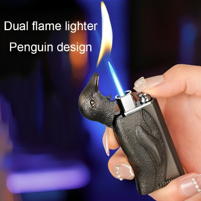 Picture of Double Flame Conversion Inative Men's Giftflatable Lighter Metal Three-dimensional Embossed Penguin Lighter Personalized Cre