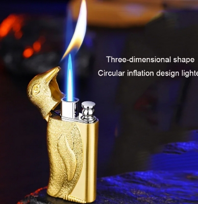 Picture of Double Flame Conversion Inative Men's Giftflatable Lighter Metal Three-dimensional Embossed Penguin Lighter Personalized Cre